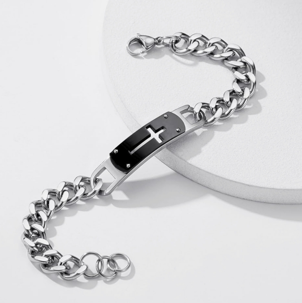 Cross Bracelet Stainless Steel Cuban Cross Chain Link Bracelets Bible Joshua 1:9 - Picture 5 of 5